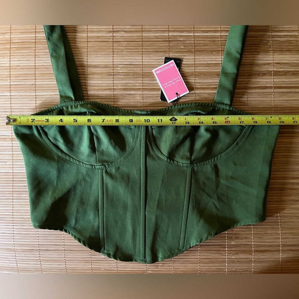 PrettyLittleThing Olive Green Bustier Crop Top - Picture 2 of 3